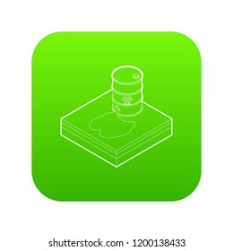 Toxic waste spilling from barrel icon green vector isolated on white background
