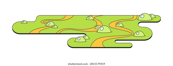 Toxic waste swamp with boiling bubbles 2D cartoon clip art. Radioactive slime marsh landscape. Hazardous chemical spill ooze isolated flat vector element on white background. Spot illustration