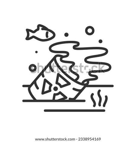 Toxic waste in the water, dumping waste in the ocean, linear icon. Environmental Pollution. Line with editable stroke