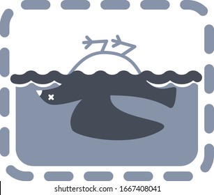 Toxic wastes destroying our world oceans, earth and animality (birds). Blue, gray and white icon with ecological problem symbol flat isolated vector illustration.  Environmental protection.