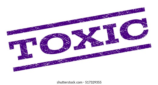 Toxic watermark stamp. Text tag between parallel lines with grunge design style. Rubber seal stamp with scratched texture. Vector indigo blue color ink imprint on a white background.
