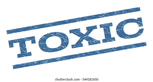 Toxic watermark stamp. Text tag between parallel lines with grunge design style. Rubber seal stamp with dirty texture. Vector cobalt blue color ink imprint on a white background.