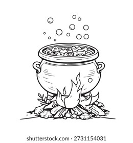 Toxic Witch Cauldron Line Art Dark Magical Brew