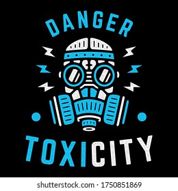 Toxicity. Danger. Vector colorful respirator. Retro poster. Vintage gas mask. Design for t-shirt. 