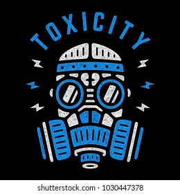 Toxicity. Vector blue respirator. Retro colorful poster. Vintage gas mask. Design for t-shirt. 