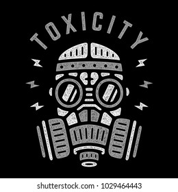 Toxicity. Vector respirator. Retro poster. Vintage gas mask. Design for t-shirt. 