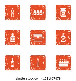 Toxin icons set. Grunge set of 9 toxin vector icons for web isolated on white background