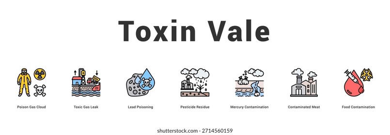Toxin Vale Ilustración de Anuncio de Web moderno y limpio con íconos temáticos para la comunicación visual