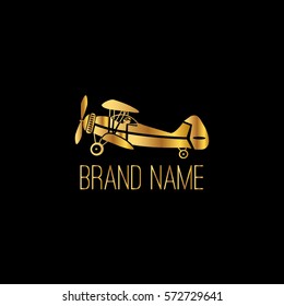 Toy airplane golden vector logo design template
