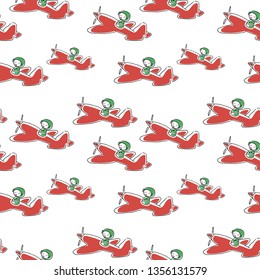 Toy airplane pattern. Seamless background drawn by hands doodle red children's toy airplane. Vector pattern on a transparent background.