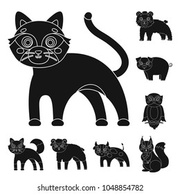 Toy animals black icons in set collection for design. Bird, predator and herbivore vector symbol stock web illustration.