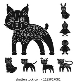 Toy animals black icons in set collection for design. Bird, predator and herbivore vector symbol stock web illustration.