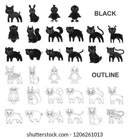 Toy animals black icons in set collection for design. Bird, predator and herbivore vector symbol stock web illustration.