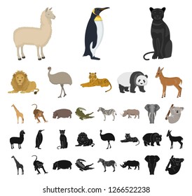 Toy animals cartoon, black icons in set collection for design. Bird, predator and herbivore vector symbol stock web illustration.