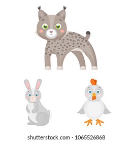 Toy animals cartoon icons in set collection for design. Bird, predator and herbivore vector symbol stock web illustration.