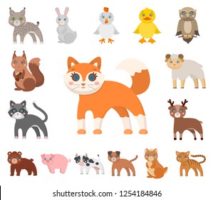 Toy animals cartoon icons in set collection for design. Bird, predator and herbivore vector symbol stock web illustration.