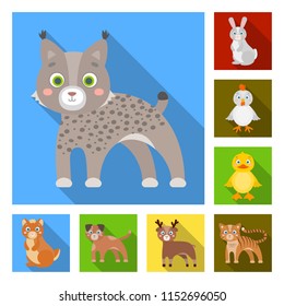 Toy animals flat icons in set collection for design. Bird, predator and herbivore vector symbol stock web illustration.