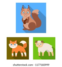 Toy animals flat icons in set collection for design. Bird, predator and herbivore vector symbol stock web illustration.