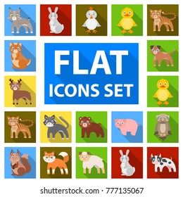 Toy animals flat icons in set collection for design. Bird, predator and herbivore vector symbol stock web illustration.