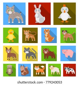 Toy animals flat icons in set collection for design. Bird, predator and herbivore vector symbol stock web illustration.