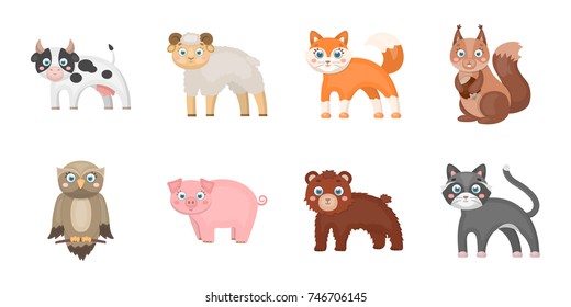 Toy animals icons in set collection for design. Bird, predator and herbivore vector symbol stock web illustration.