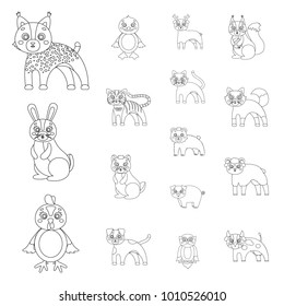 Toy animals outline icons in set collection for design. Bird, predator and herbivore vector symbol stock web illustration.