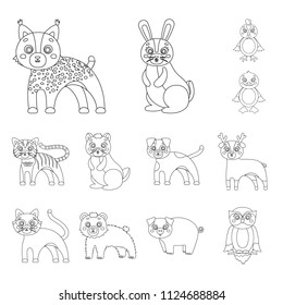 Toy animals outline icons in set collection for design. Bird, predator and herbivore vector symbol stock web illustration.