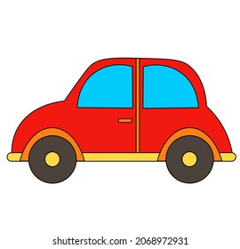 toy automobile. Vector illustration on white isolated background. Drawing for use in prints, patterns, childrens products, games, cards and invitations.