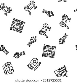 toy baby child game play vector seamless pattern thin line illustration