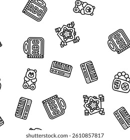 toy baby child game play vector seamless pattern thin line illustration