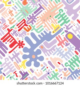 Toy background of repeating children mechanism, fun gears, designer plastic parts device. Vector elements maze, blocks. Mechanical construction for nursery, room, wall, interior. Toy seamless pattern.
