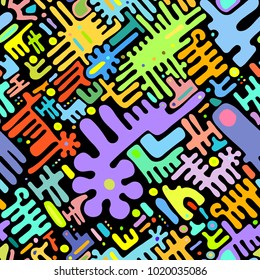 Toy background of repeating children mechanism, fun gears, designer plastic parts device. Vector elements maze, blocks. Mechanical construction for nursery, room, wall, interior. Toy seamless pattern
