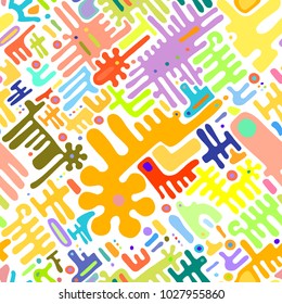 Toy background of repeating children mechanism, fun gears, designer plastic parts device. Vector elements maze, blocks. Mechanical construction for nursery, room, wall, interior. Toy seamless pattern.