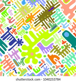 Toy background of repeating children mechanism, fun gears, designer plastic parts device. Vector elements maze, blocks. Mechanical construction for nursery, room, wall, interior. Toy seamless pattern.