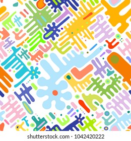 Toy background of repeating children mechanism, fun gears, designer plastic parts device. Vector elements maze, blocks. Mechanical construction for nursery, room, wall, interior. Toy seamless pattern.