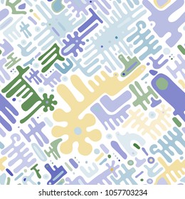 Toy background of repeating children mechanism, fun gears, designer plastic parts device. Vector elements maze, blocks. Mechanical construction for nursery, room, wall, interior. Toy seamless pattern
