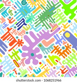 Toy background of repeating children mechanism, fun gears, designer plastic parts device. Vector elements maze, blocks. Mechanical construction for nursery, room, wall, interior. Toy seamless pattern.