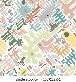 Toy background of repeating children mechanism, fun gears, designer plastic parts device. Vector elements maze, blocks. Mechanical construction for nursery, room, wall, interior. Toy seamless pattern.