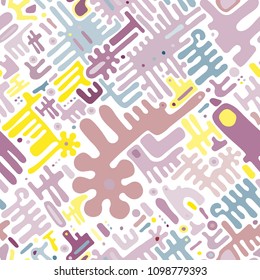 Toy background of repeating children mechanism, fun gears, designer plastic parts device. Vector elements maze, blocks. Mechanical construction for nursery, room, wall, interior. Toy seamless pattern