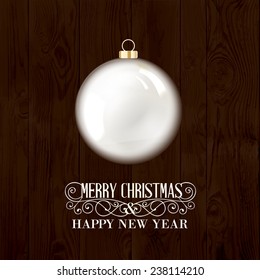 Toy ball for holiday fir-tree over wooden background. Vector illustration.