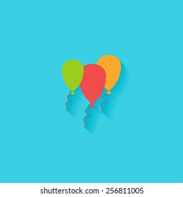 Toy balloon flat icon. Modern flat icons vector collection with long shadow effect in stylish colors of web design objects. Trendy Flat Style. Isolated on blue background. Flat design. EPS 10.