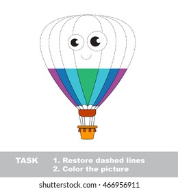 Toy balloon in vector to be traced. Restore dashed line and color the picture. Easy educational kid gaming with simple level of difficulty.