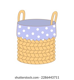 Toy baskets, vector illustration in flat style toys for play room and day care, soft toy, ring stacker, scandy, isolated color clipart on a white background