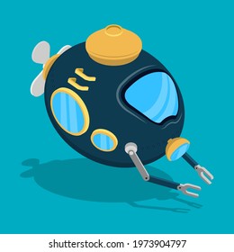 toy bathyscaphe in research in cartoon style. Children toys and entertainment. Underwater research. Vector