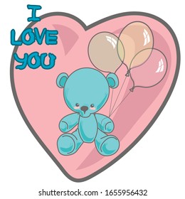 toy bear with balloons and heart