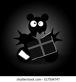 Toy bear with big eyes and gift box. Vector illustration