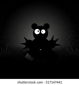 Toy bear with big eyes. Night sky. Vector illustration
