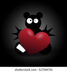 Toy bear with big eyes and red heart. Vector illustration