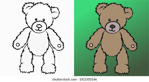 Toy bear black and white and color, vector illustration