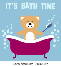 Toy bear boy in a  bath